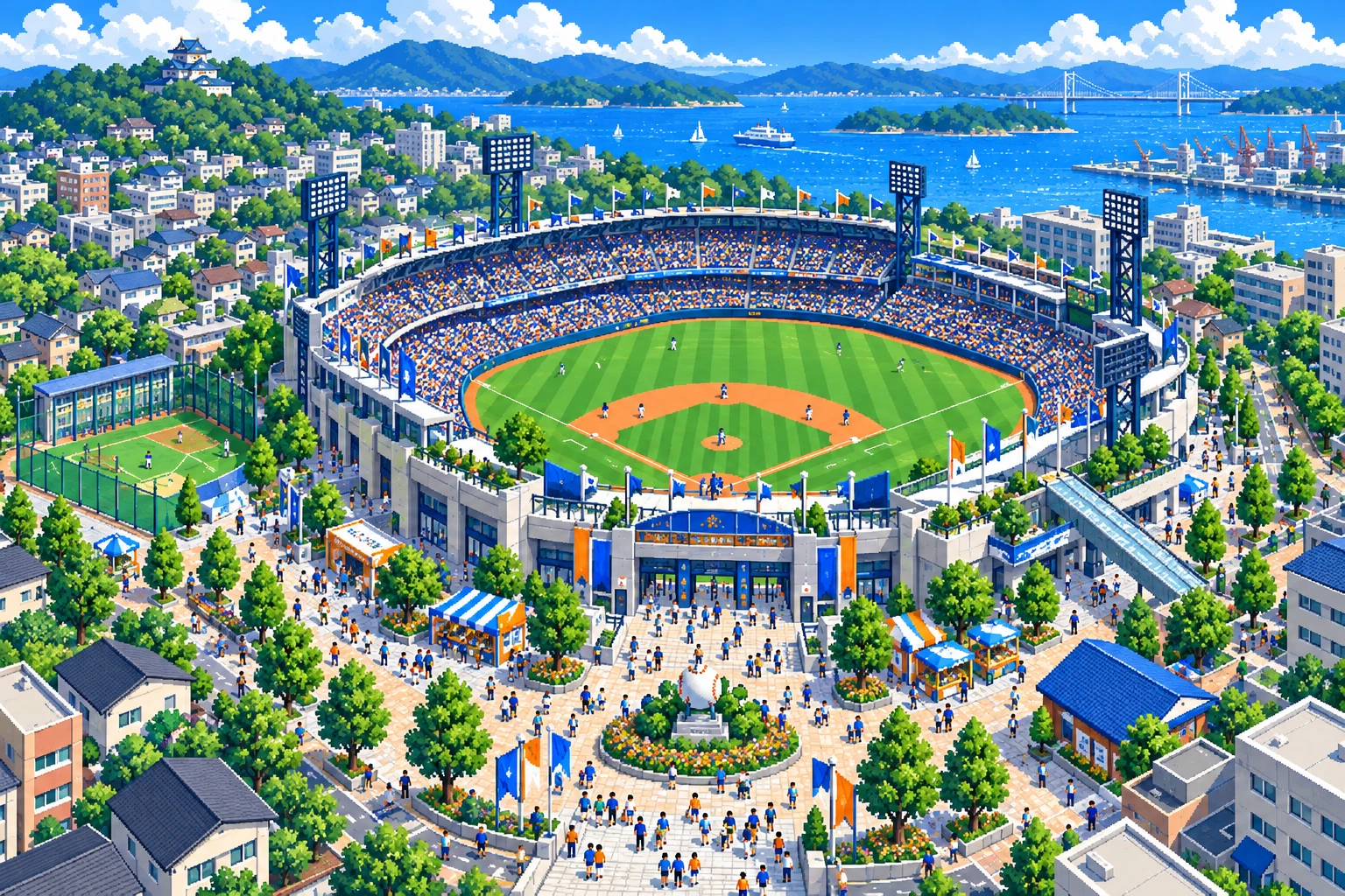 街と球場が一体になった球団経営のイメージイラスト