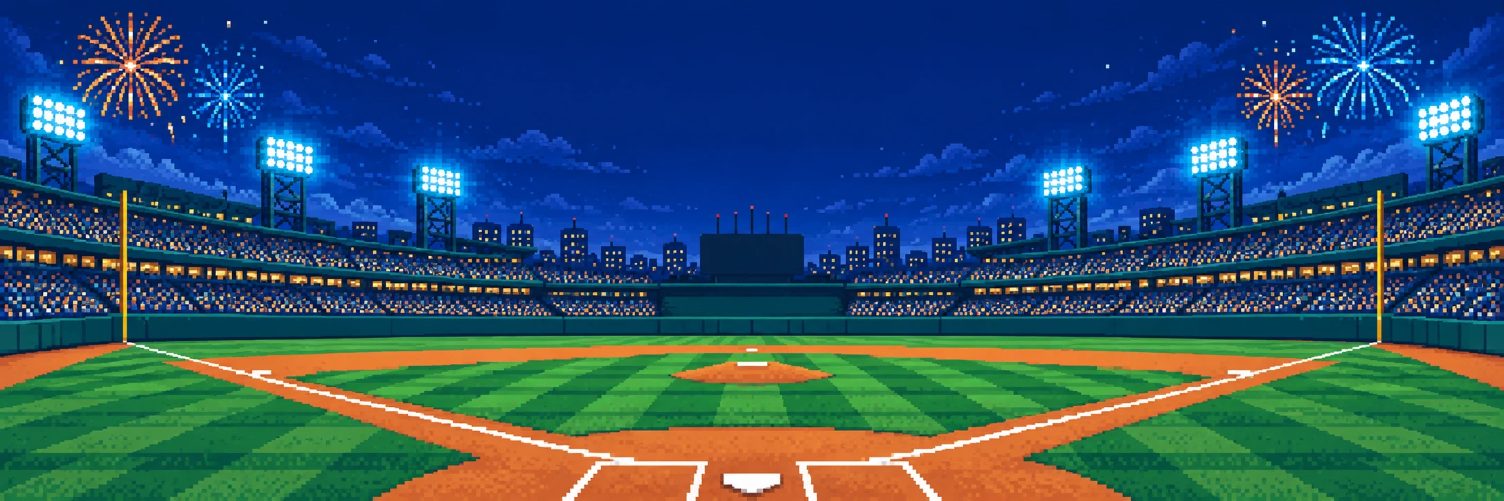 花火が上がる満員のナイター球場のイメージ